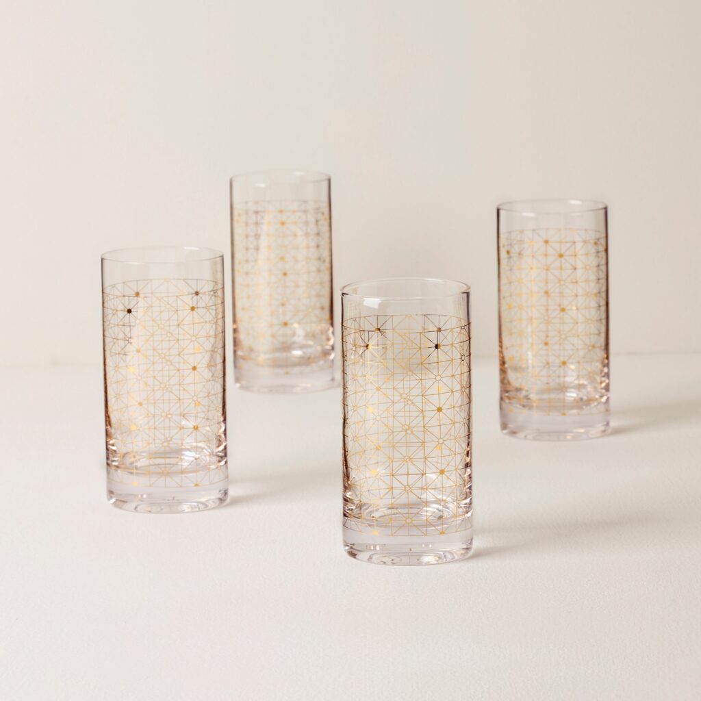 Gold Geometric Highball Glasses, Set of 4