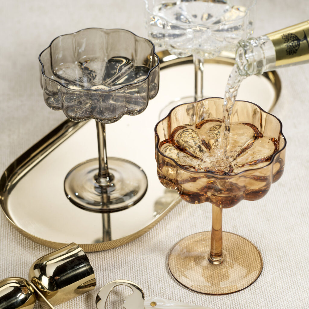 Handblown Amber Coupe Glass Set of 4